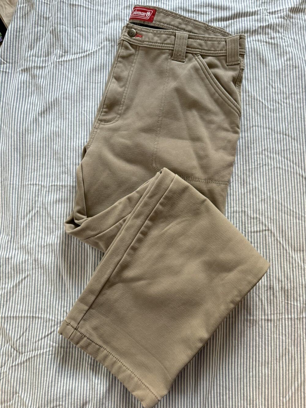 Coleman Mens Flannel Lined Canvas Work Pants Brown Plaid 36X29 WPL 12902 *hemmed